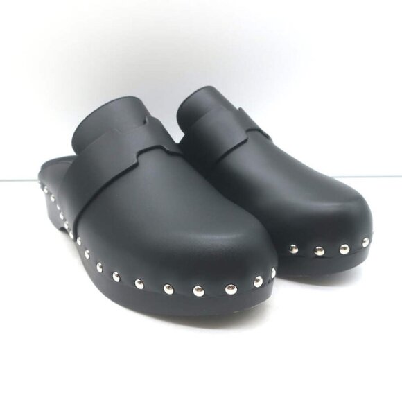 Hermes Calya Studded Clog Mules Black Leather Size 39 - Picture 1 of 13